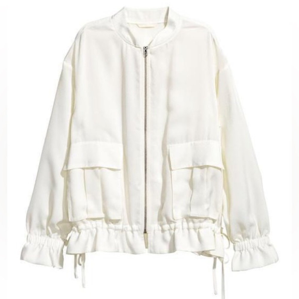 Cream drawstring sateen jacket